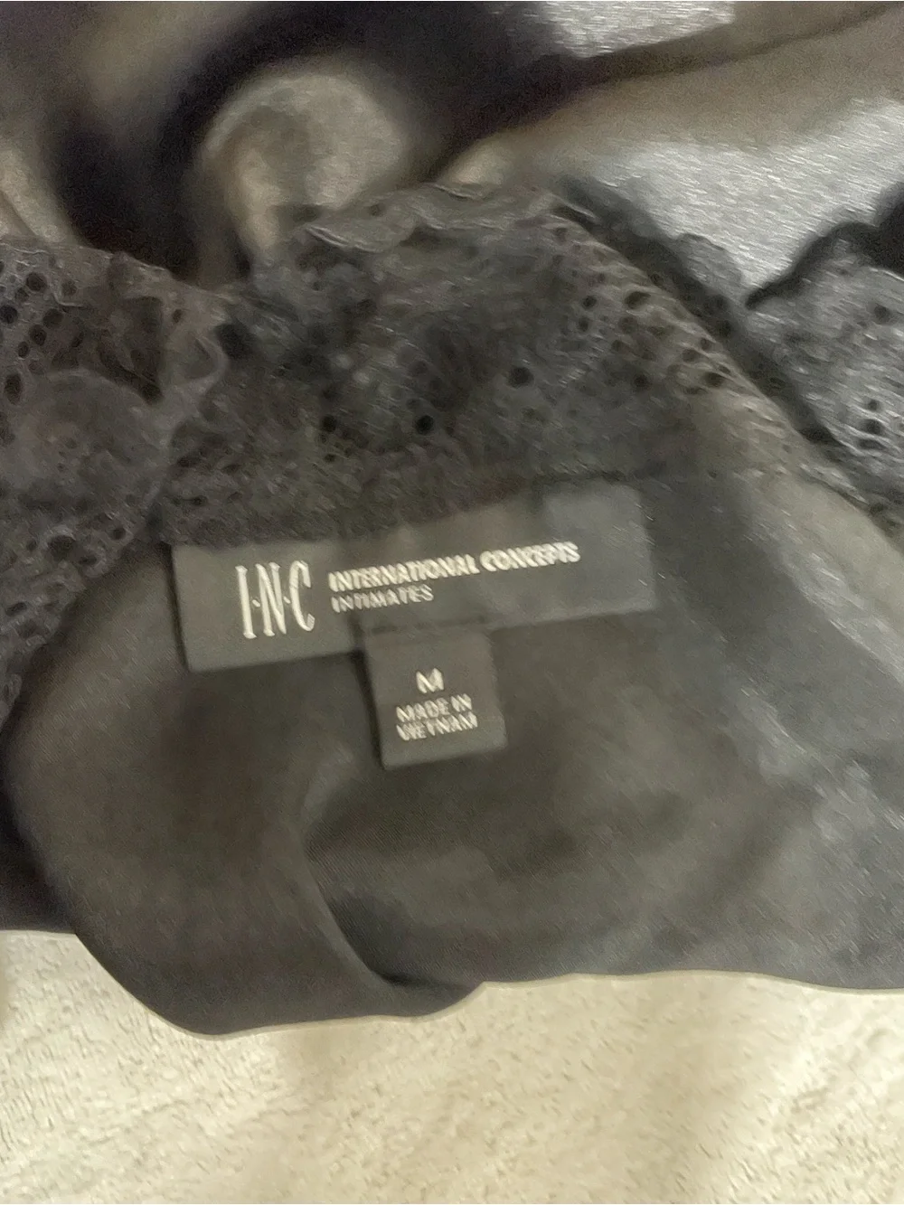 International Concepts Satin Like Lace-Trim Slip Long Nightgown Black Size M NWT